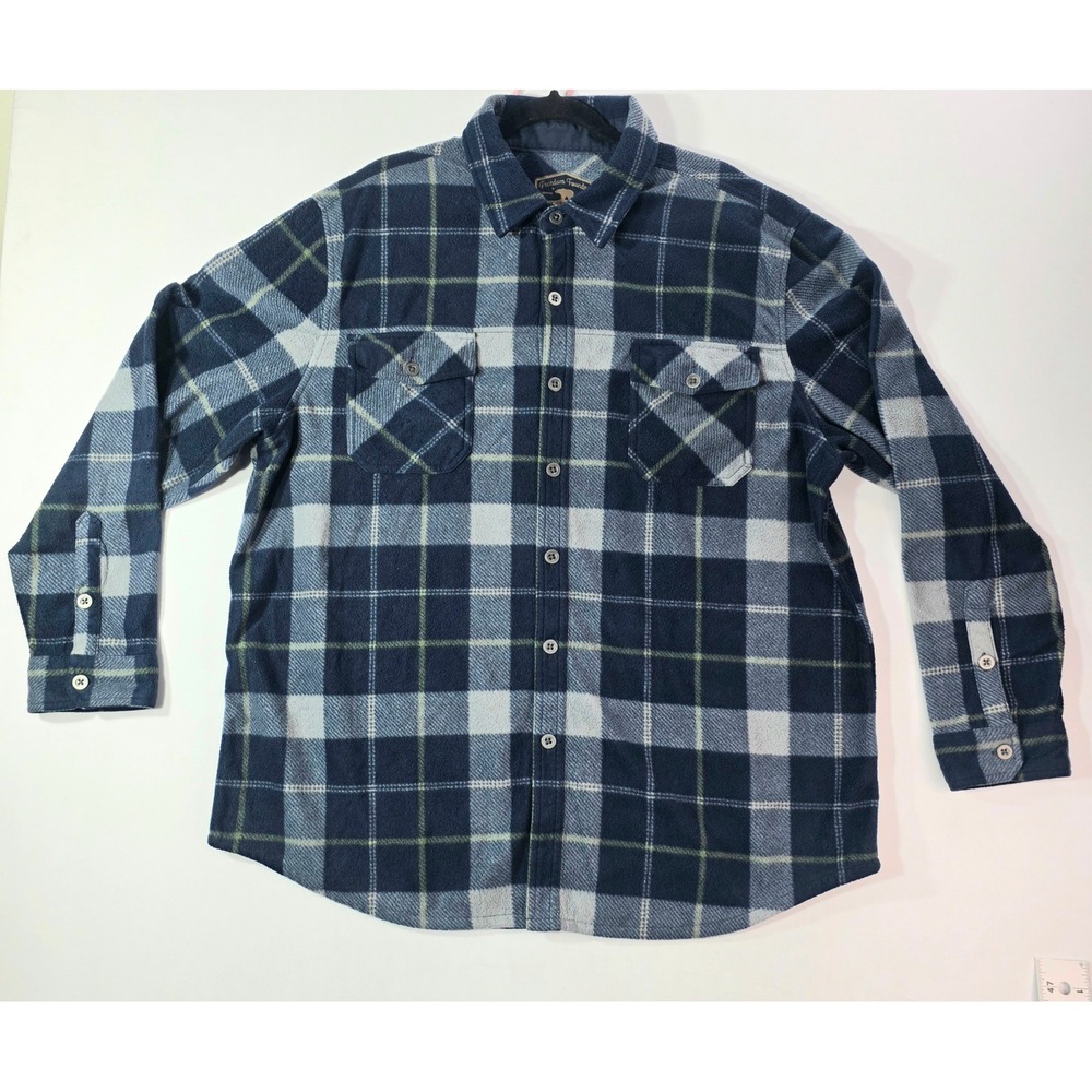Freedom Foundry Mens XXL Blue Plaid Fleece Button Up Shirt Jacket Shacket